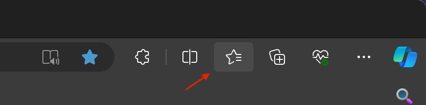 Screenshot of Microsoft Edge showing the favourites button highlighted.