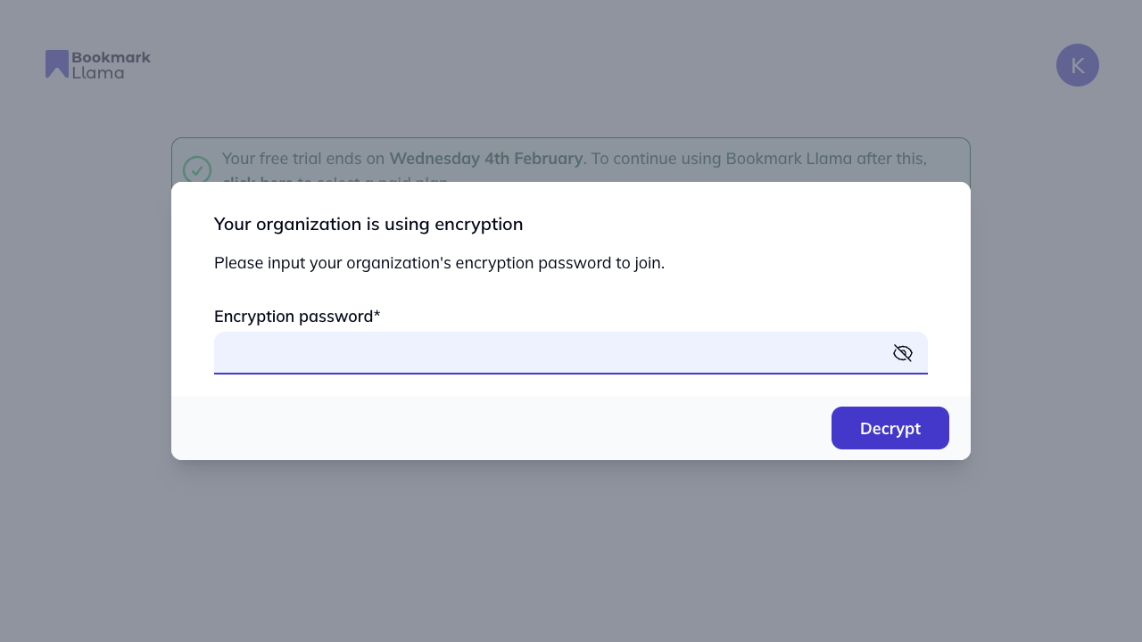 Encryption modal