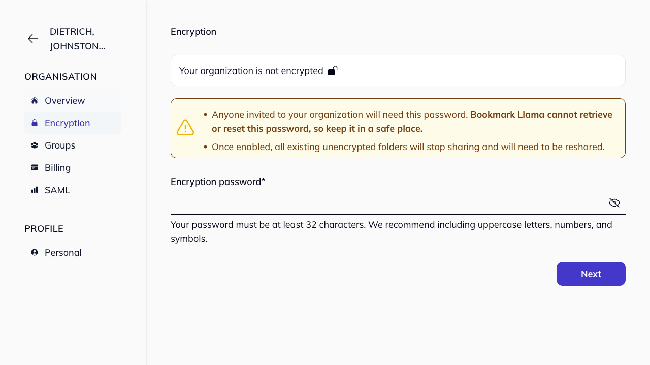 Not encrypted status
