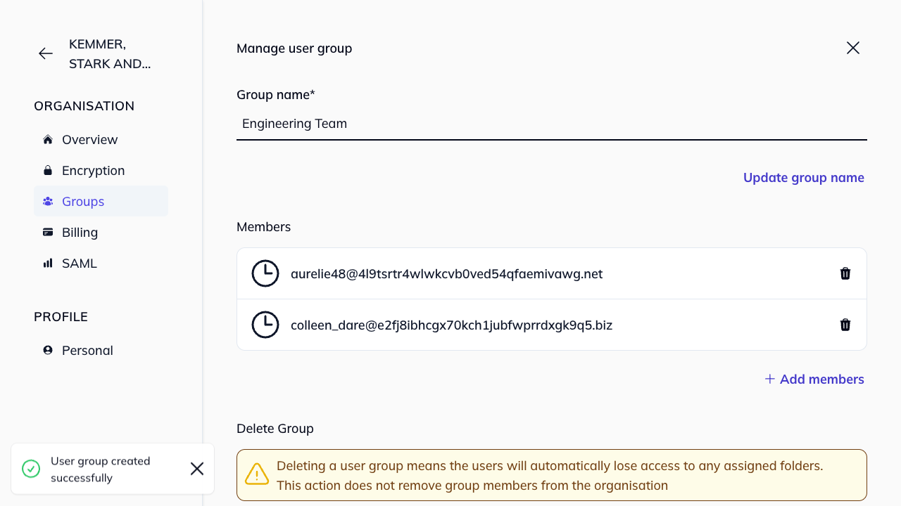 Manage group panel