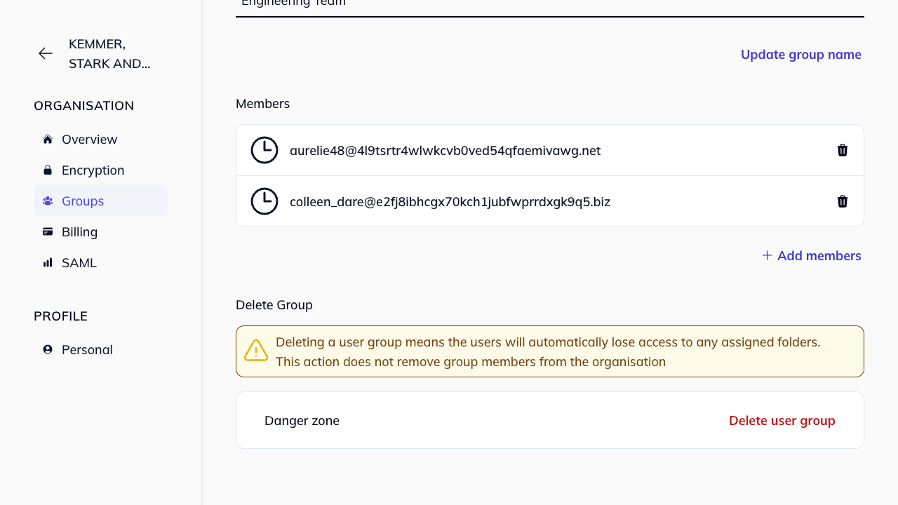 Delete group section