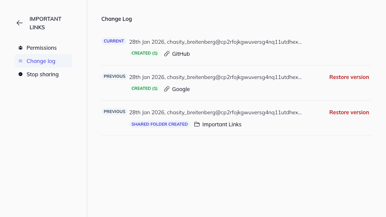 Change log with restore