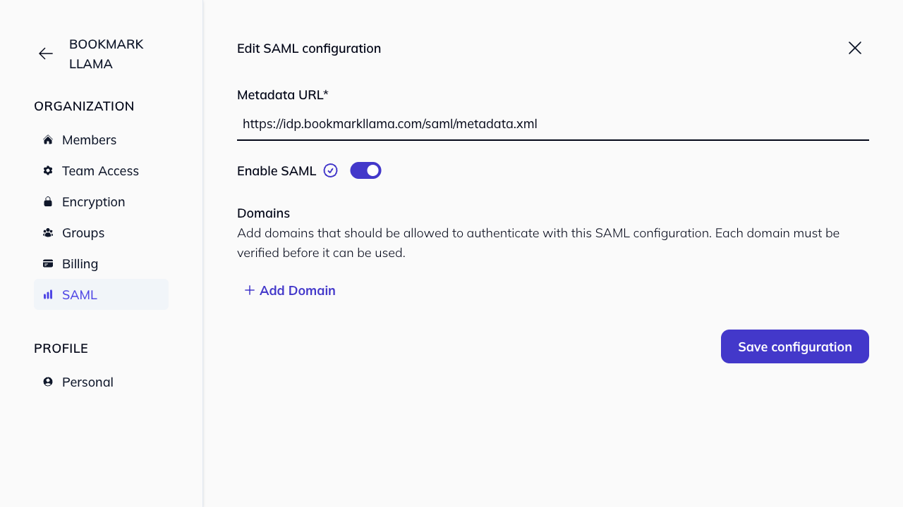 Edit SAML configuration