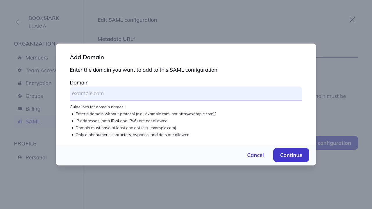 Add domain modal