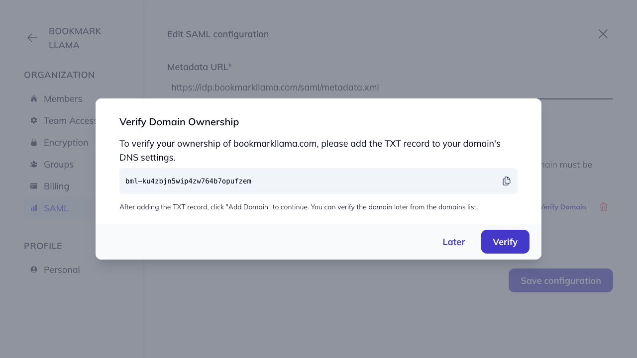 Verify domain ownership