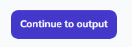 Bookmark Exporter selection screen focused on the lower action area, showing the Continue to output button used after choosing the Chrome bookmarks to include in the export