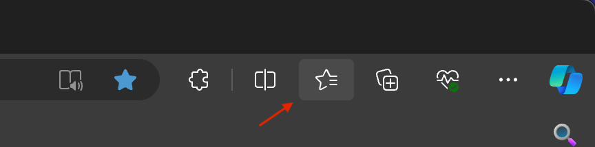 Screenshot of Microsoft Edge showing the favourites button highlighted.