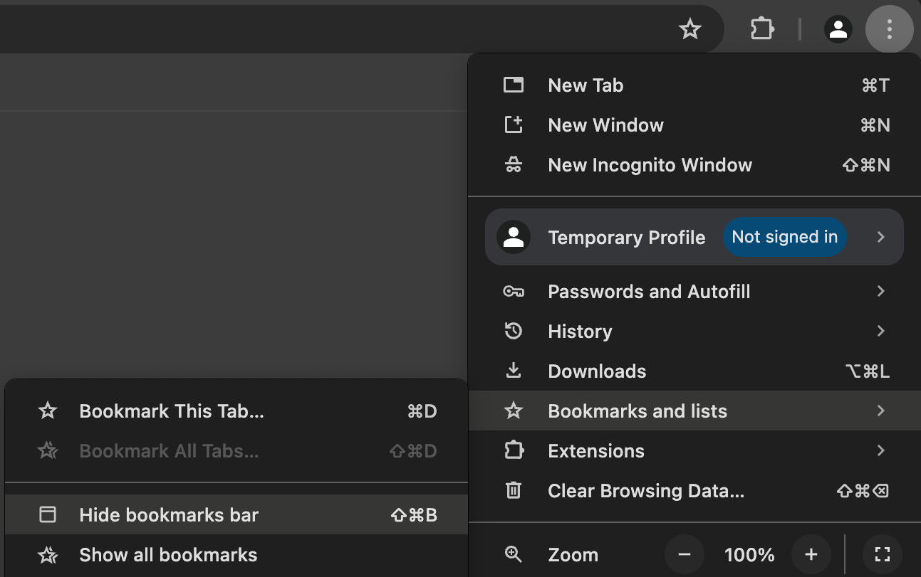 Select "hide bookmarks bar"