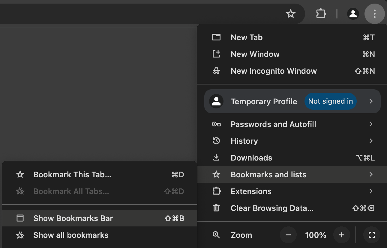 Select "show bookmarks bar"